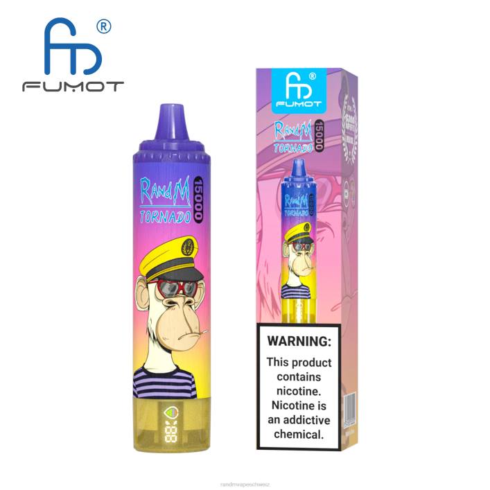 RandM Tornado Schweiz | Fumot RandM Tornado 00P253 15000 Vape-Gerät mit Akku und E-Liquid-Display Version 3 Mango auf Eis